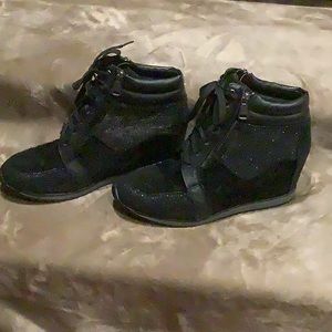 Black suede with sparkle ankle boot, never worn